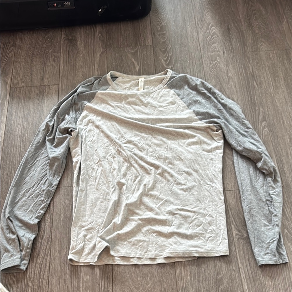 Gray and White Long Sleeve Shirt